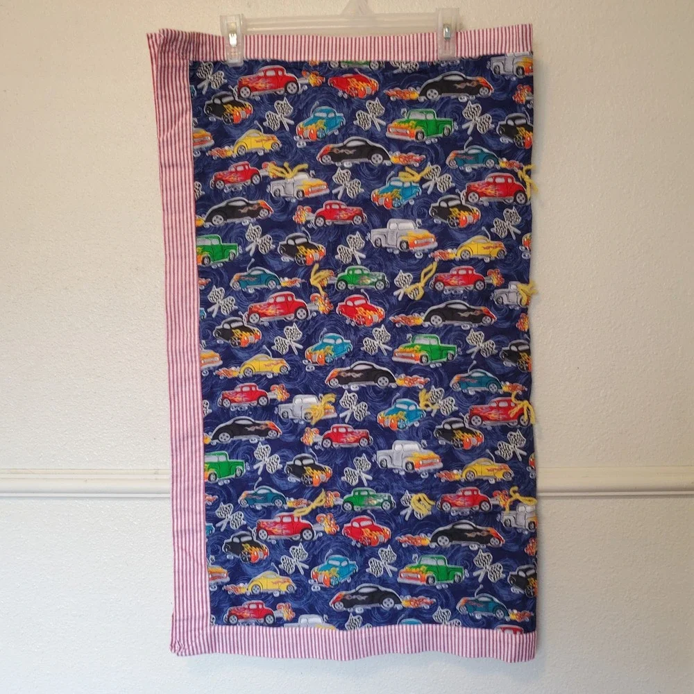Lot of 2 Handmade Baby Quilts Hot Rod Racing Cars and Nautical Patchwork Navy